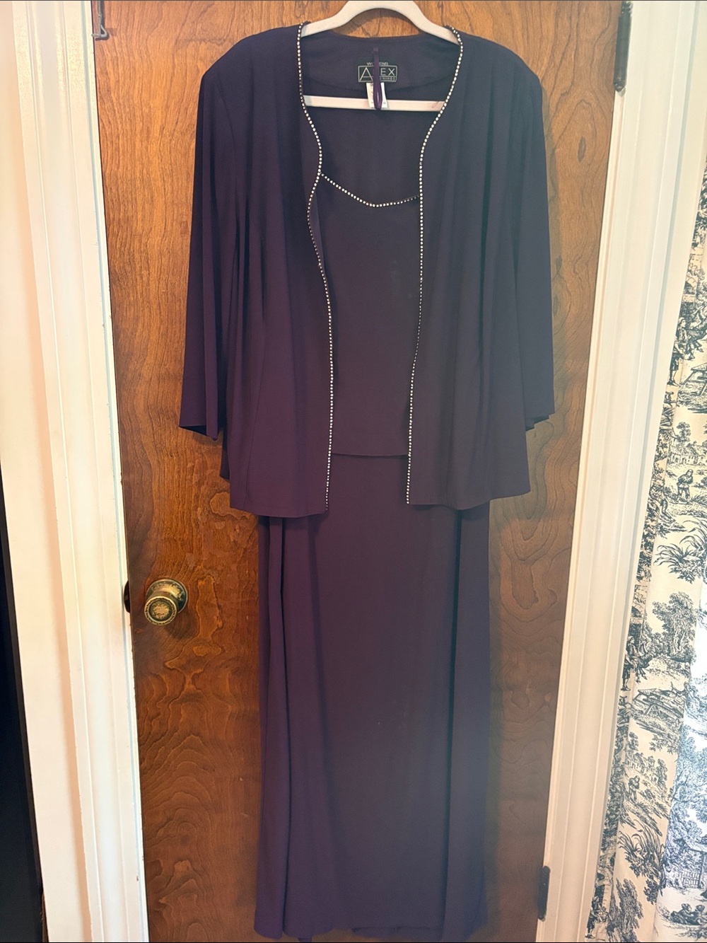 Alex Evenings Elegant Sleeveless Plum Maxi Dress with Scalloped Neckline - Picture 3 of 4